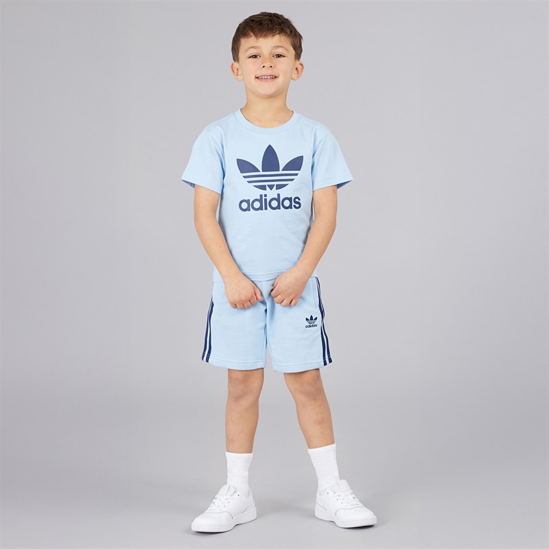adidas Originals Boys Adicolor Trefoil Graphic T-Shirt And Shorts Set Clear Sky