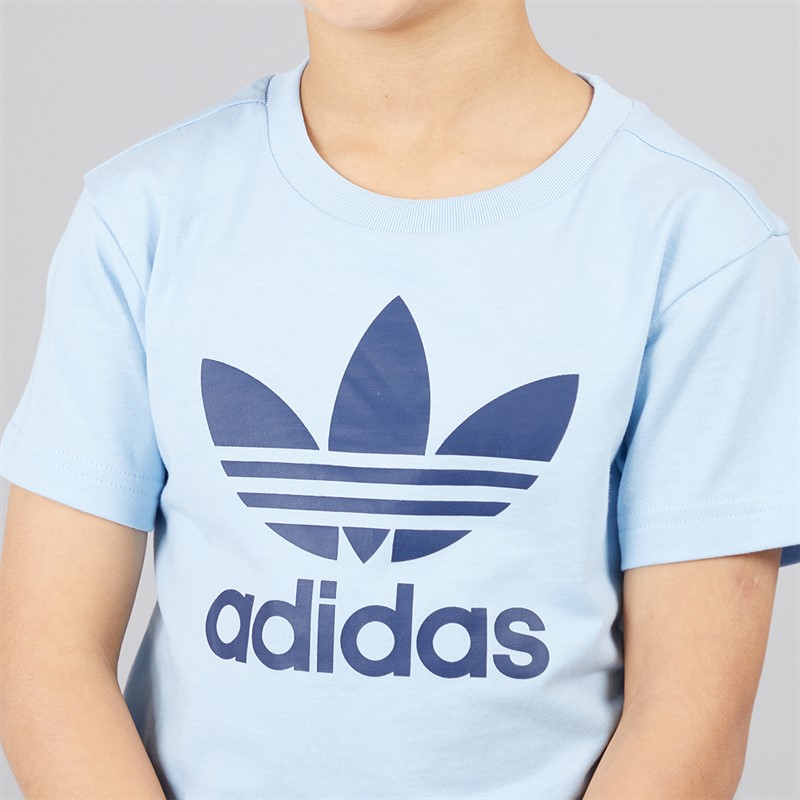 adidas Originals Boys Adicolor Trefoil Graphic T-Shirt And Shorts Set Clear Sky
