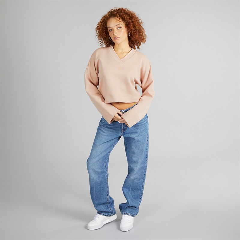 adidas Originals Womens Deep V-Neck Sweatshirt Ash Pearl