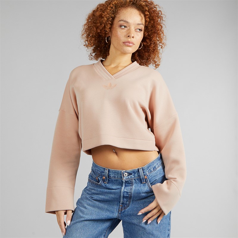 adidas Originals Womens Deep V-Neck Sweatshirt Ash Pearl