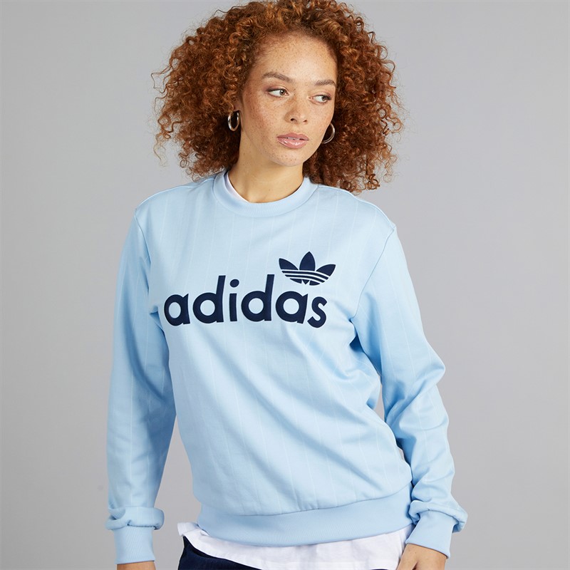 adidas Originals Womens Pinstripe Graphic Sweatshirt Clear Sky/Off White