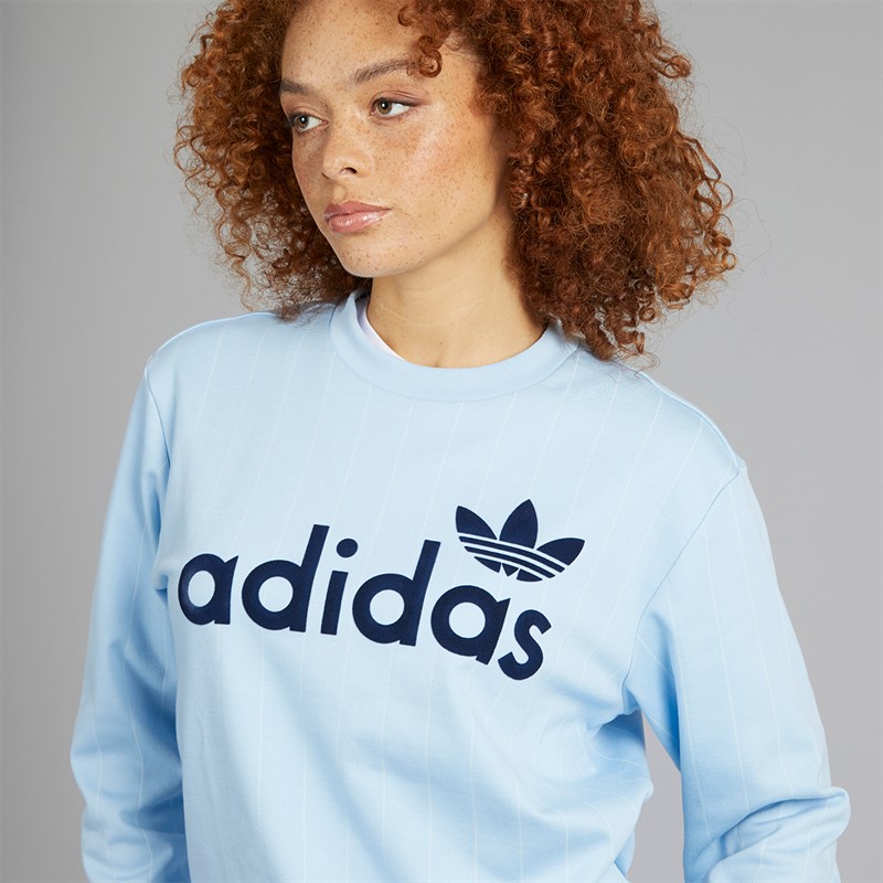 adidas Originals Womens Pinstripe Graphic Sweatshirt Clear Sky/Off White