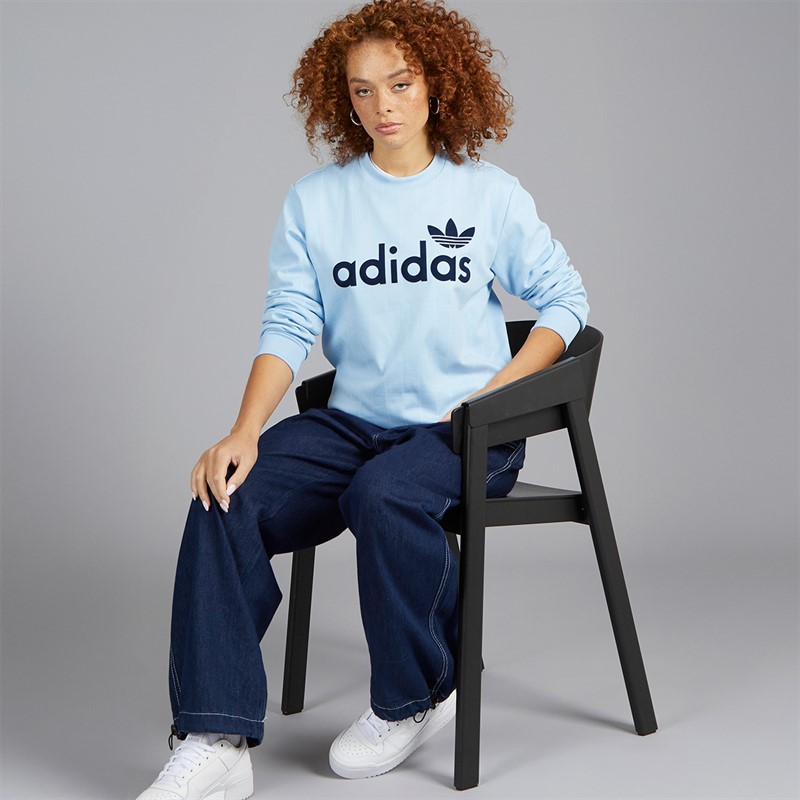 adidas Originals Womens Pinstripe Graphic Sweatshirt Clear Sky/Off White
