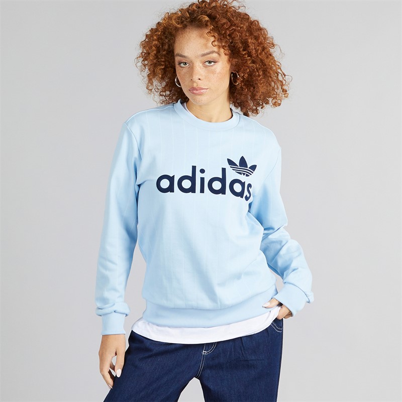 adidas Originals Womens Pinstripe Graphic Sweatshirt Clear Sky/Off White