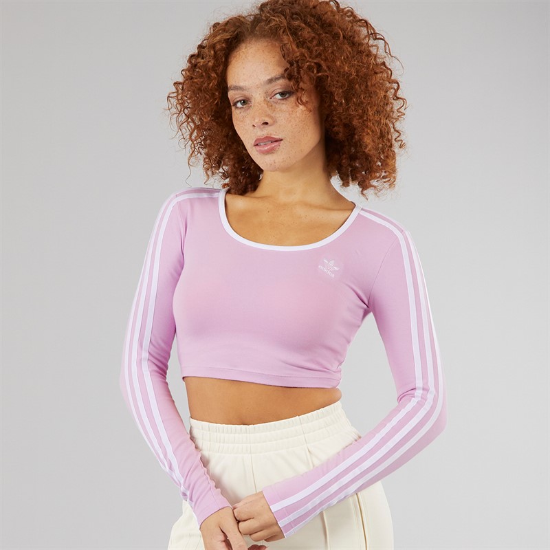 adidas Originals Womens Adicolor 3-Stripes Long Sleeve Crop Top Light Orchid