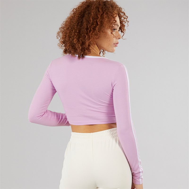 adidas Originals Womens Adicolor 3-Stripes Long Sleeve Crop Top Light Orchid