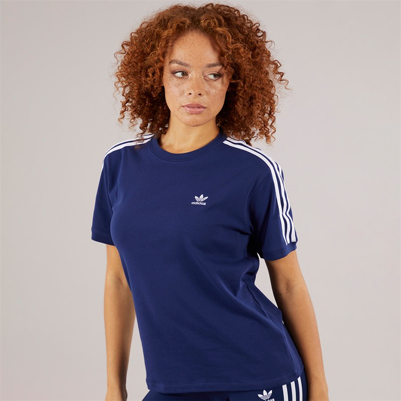 adidas Originals Womens Adicolor 3-Stripes T-Shirt Dark Blue