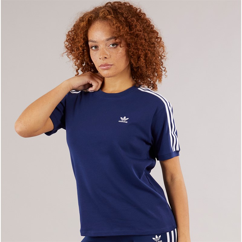adidas Originals Womens Adicolor 3-Stripes T-Shirt Dark Blue