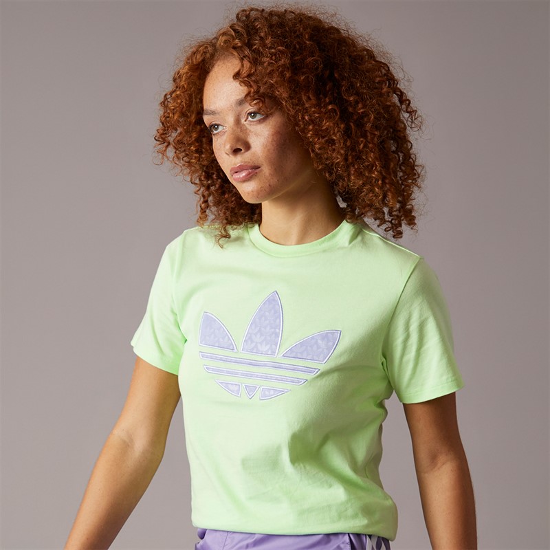 adidas Originals Womens Monogram Trefoil T-Shirt Semi Green Spark
