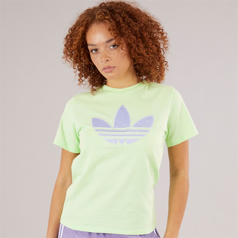 adidas Originals Womens Monogram Trefoil T-Shirt Semi Green Spark