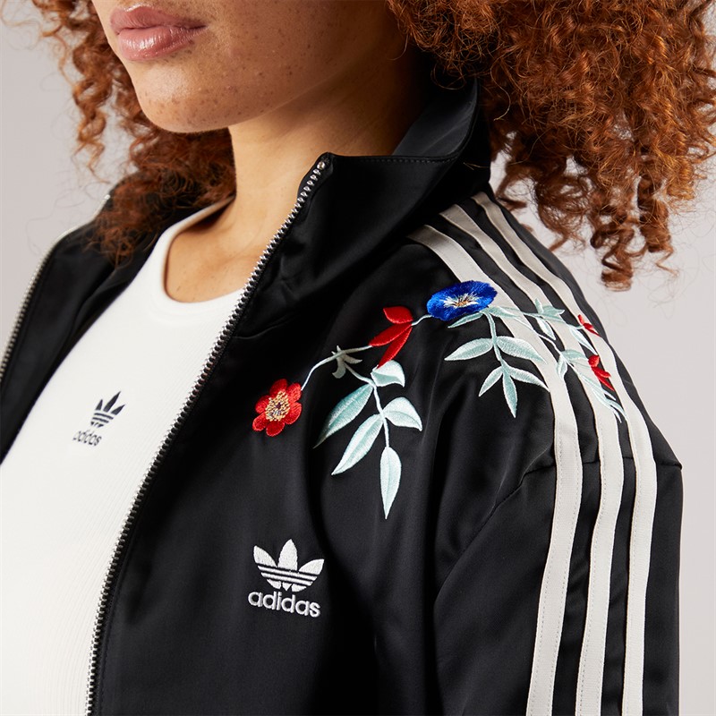 adidas Originals Womens Graphic Floral Firebird Track Top Black