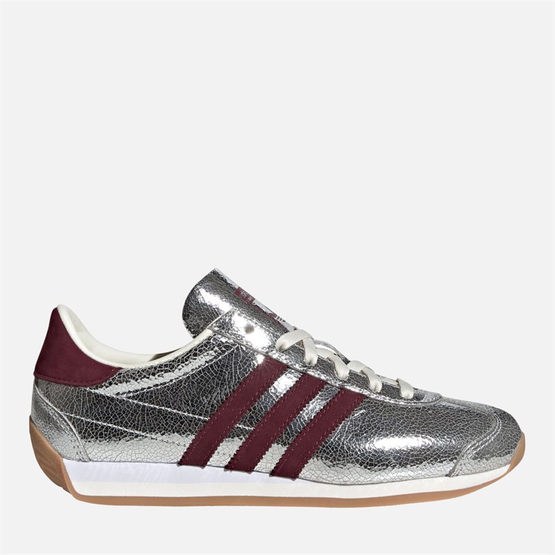 adidas Originals Womens Country OG Trainers Silver Metallic/Maroon/Off White