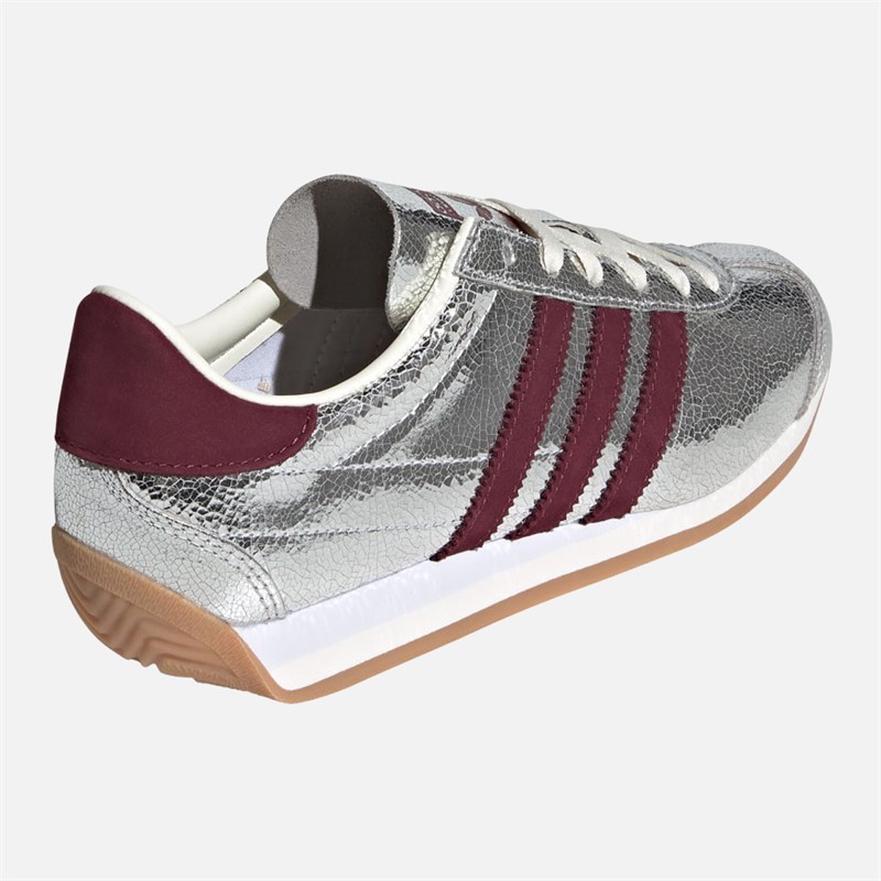 adidas Originals Womens Country OG Trainers Silver Metallic/Maroon/Off White