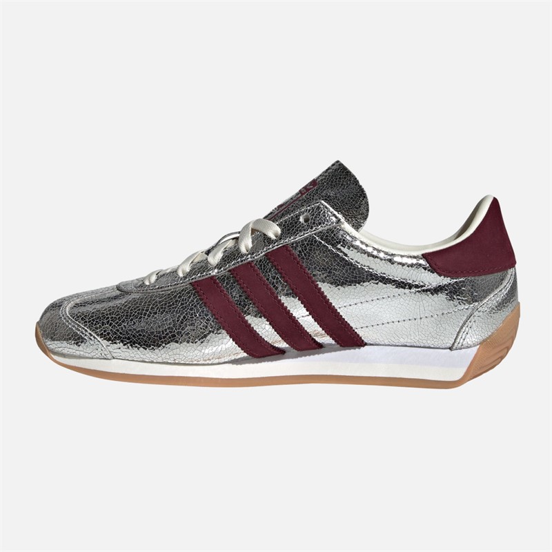 adidas Originals Womens Country OG Trainers Silver Metallic/Maroon/Off White