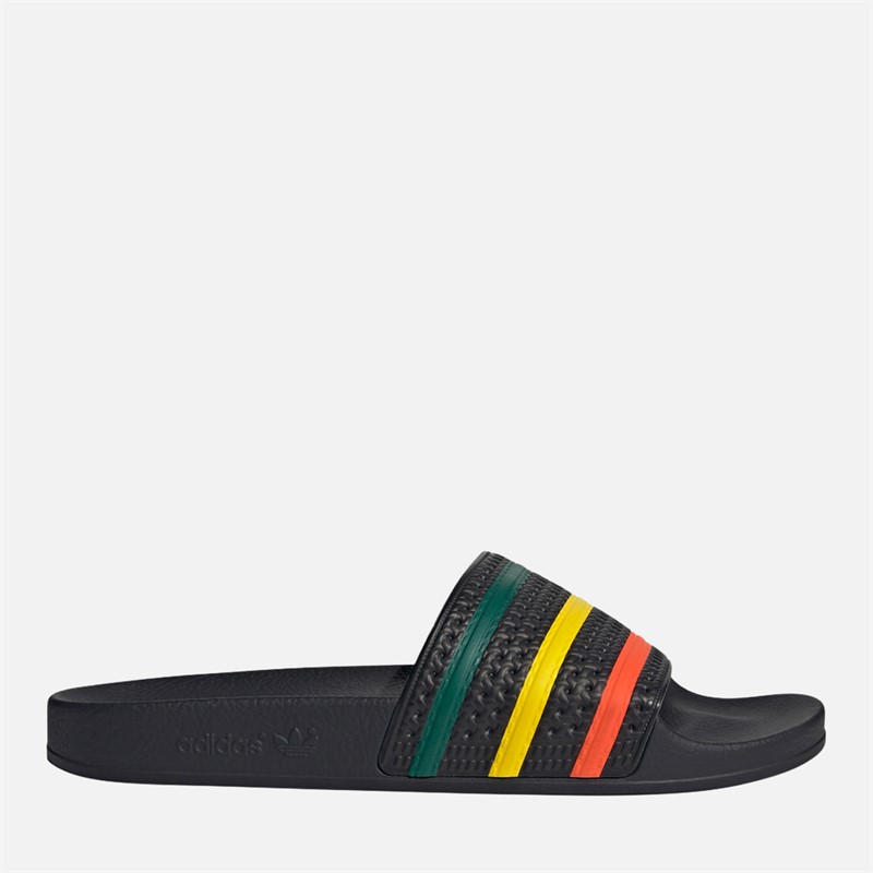 adidas Originals Mens Adilette Sliders Core Black/Yellow/Collegiate Green