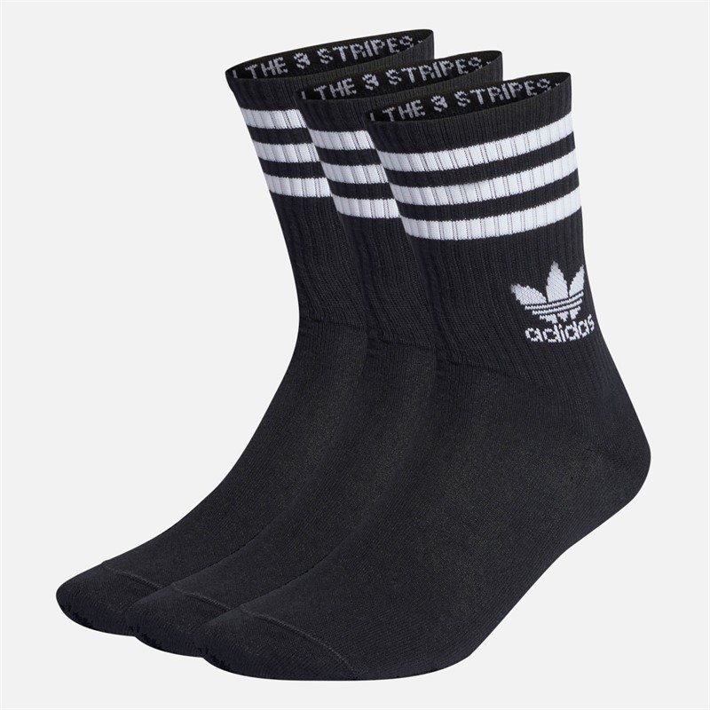adidas Originals Mid Cut 3-stripes Three Pack Crew Socks Black