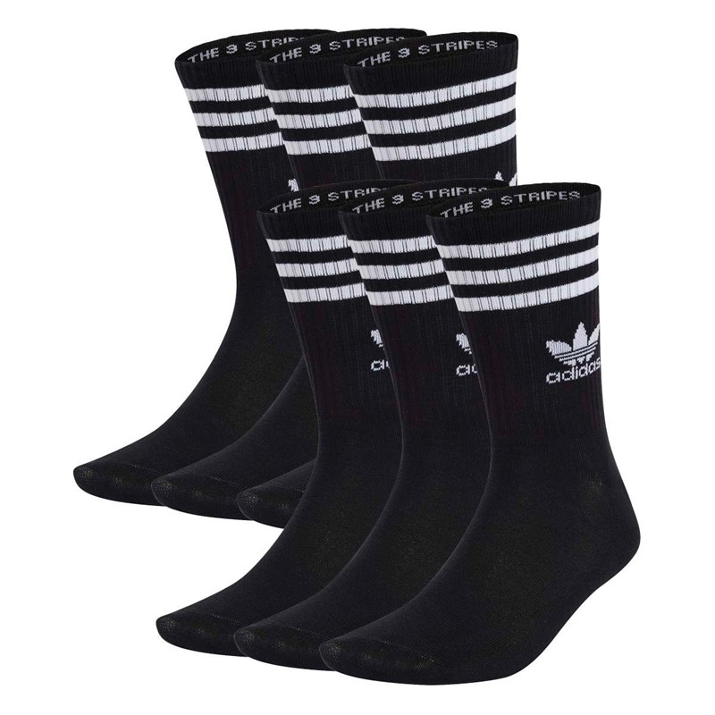 adidas Originals Three Stripes Six Pack Crew Socks Black