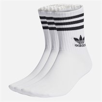 adidas Originals Mid Cut Three Stripes Three Pack Crew Socks White