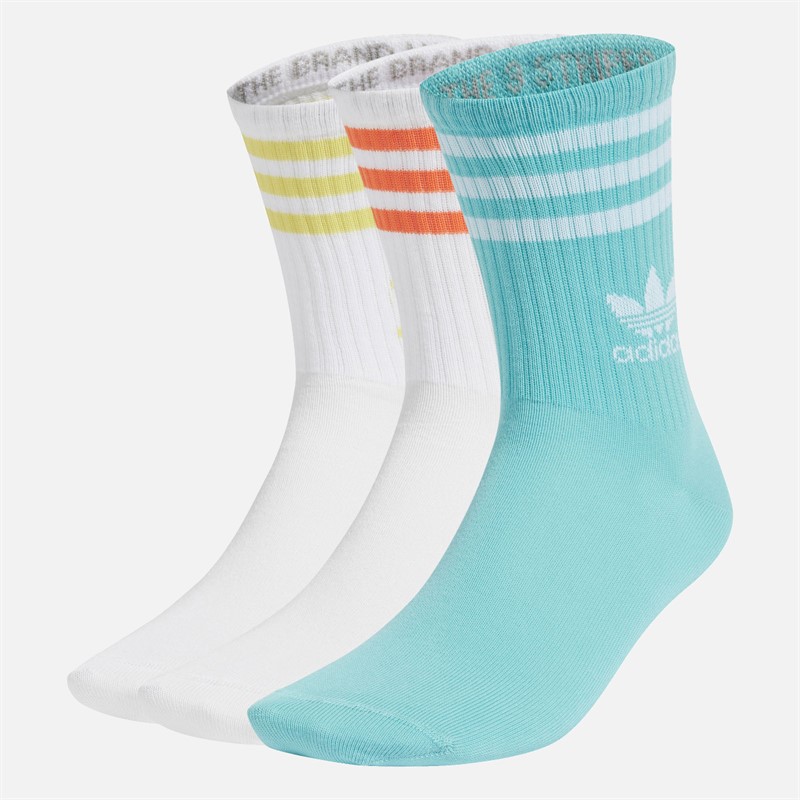 adidas Originals Mid Cut 3-Stripes Three Pack Crew Socks White/Easy Mint/White