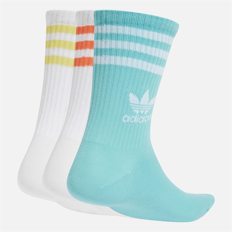 adidas Originals Mid Cut 3-Stripes Three Pack Crew Socks White/Easy Mint/White