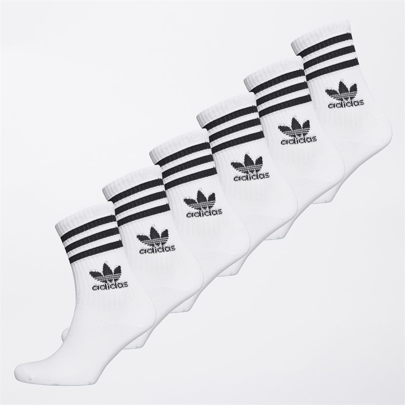 adidas Originals 3-Stripes Six Pack Crew Socks White