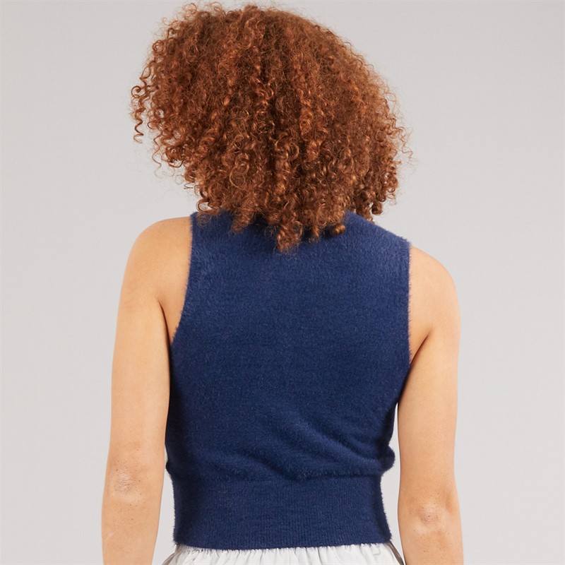 adidas Originals Womens 3-stripes Fluffy Knit Vest Night Indigo/White