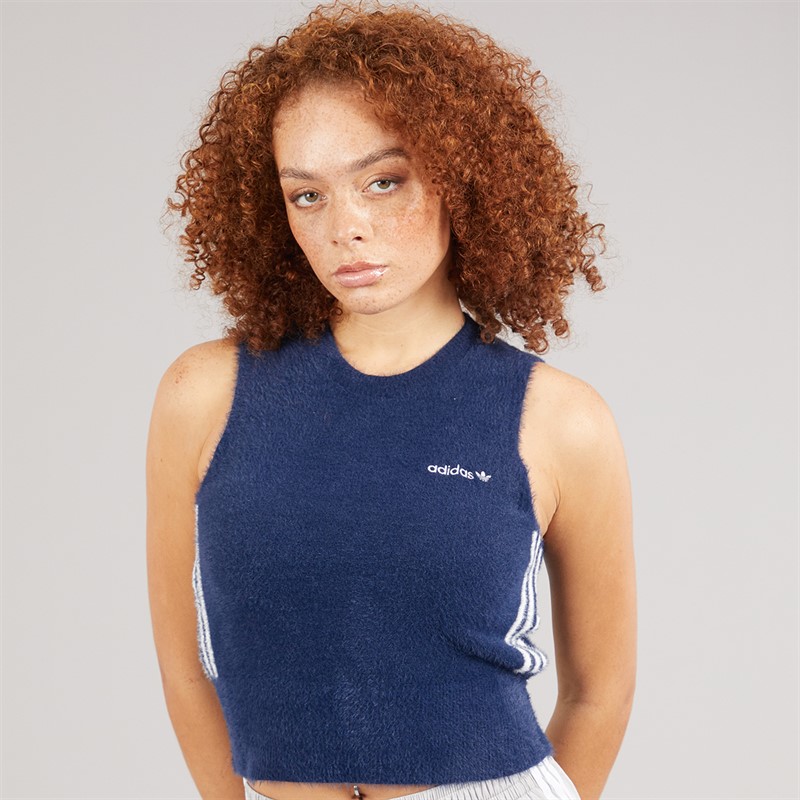 adidas Originals Womens 3-stripes Fluffy Knit Vest Night Indigo/White