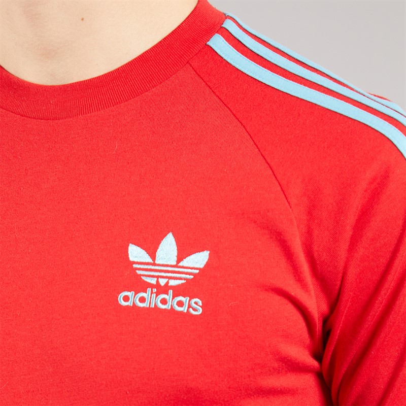 adidas Originals Mens 3-Stripes Adicolor Panel T-Shirt Better Scarlet/Preloved Blue