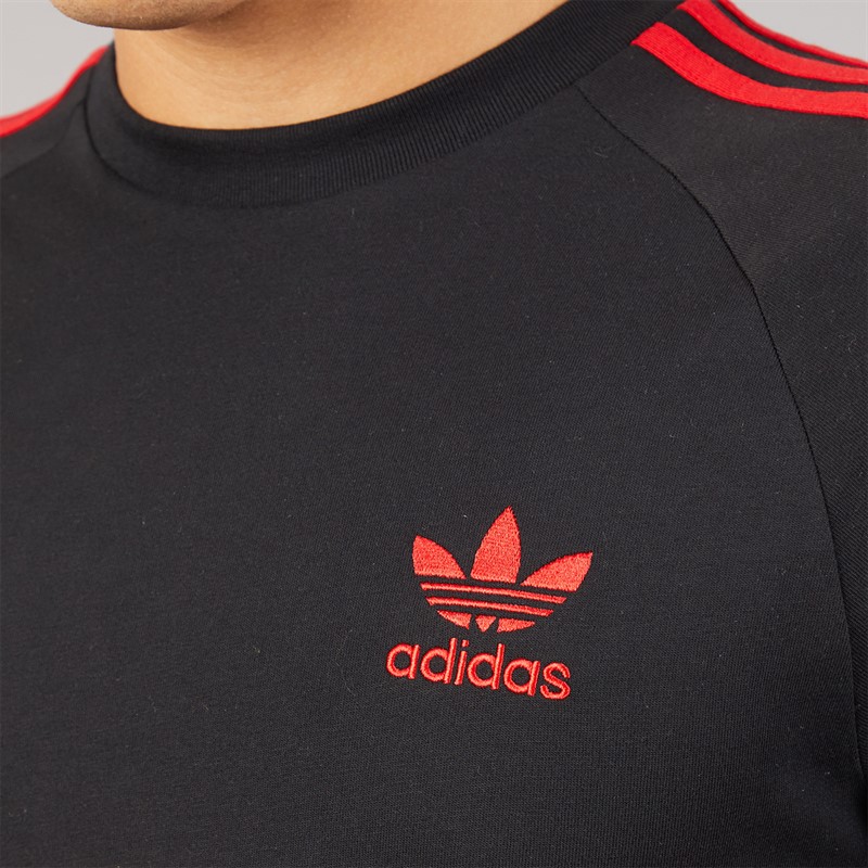 adidas Originals Mens 3-Stripes Adicolor Panel T-Shirt Black/Better Scarlet