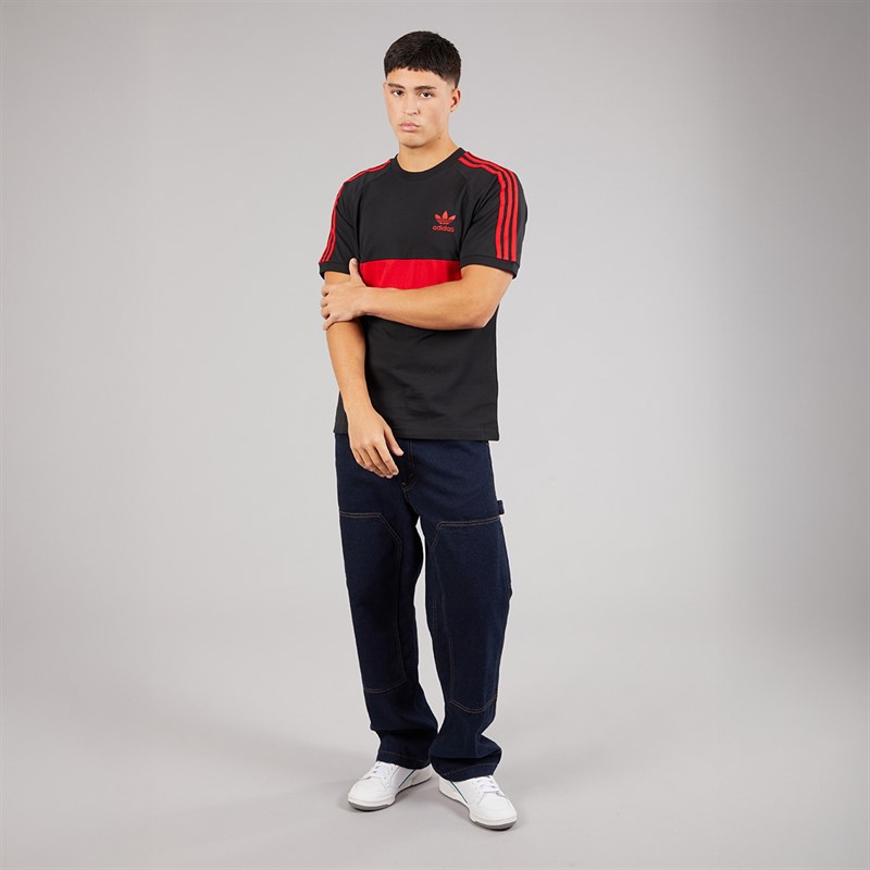 adidas Originals Mens 3-Stripes Adicolor Panel T-Shirt Black/Better Scarlet