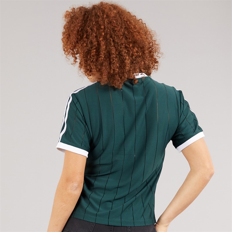 adidas Originals Womens Adicolour 3-Stripes Pinstripe T-Shirt Mineral Green