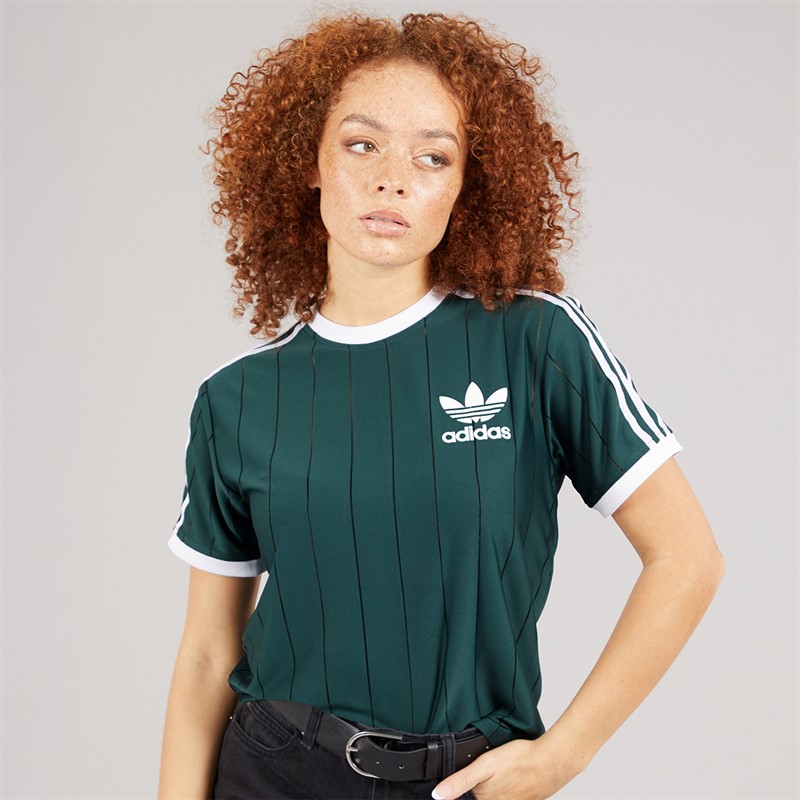 adidas Originals Womens Adicolour 3-Stripes Pinstripe T-Shirt Mineral Green