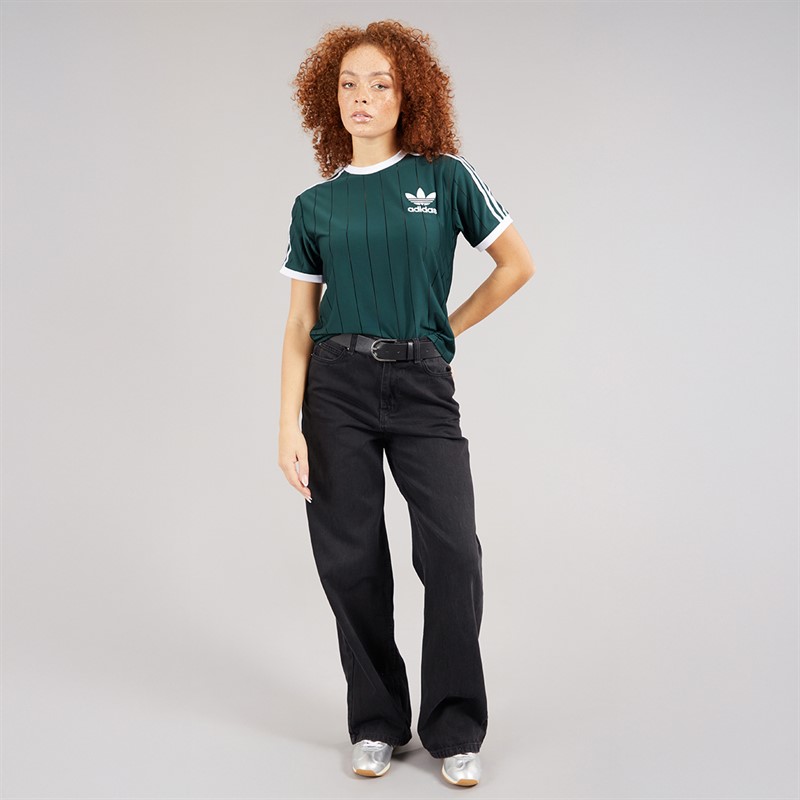 adidas Originals Womens Adicolour 3-Stripes Pinstripe T-Shirt Mineral Green