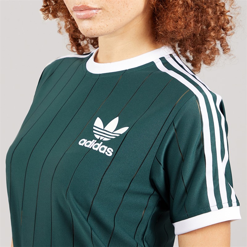 adidas Originals Womens Adicolour 3-Stripes Pinstripe T-Shirt Mineral Green