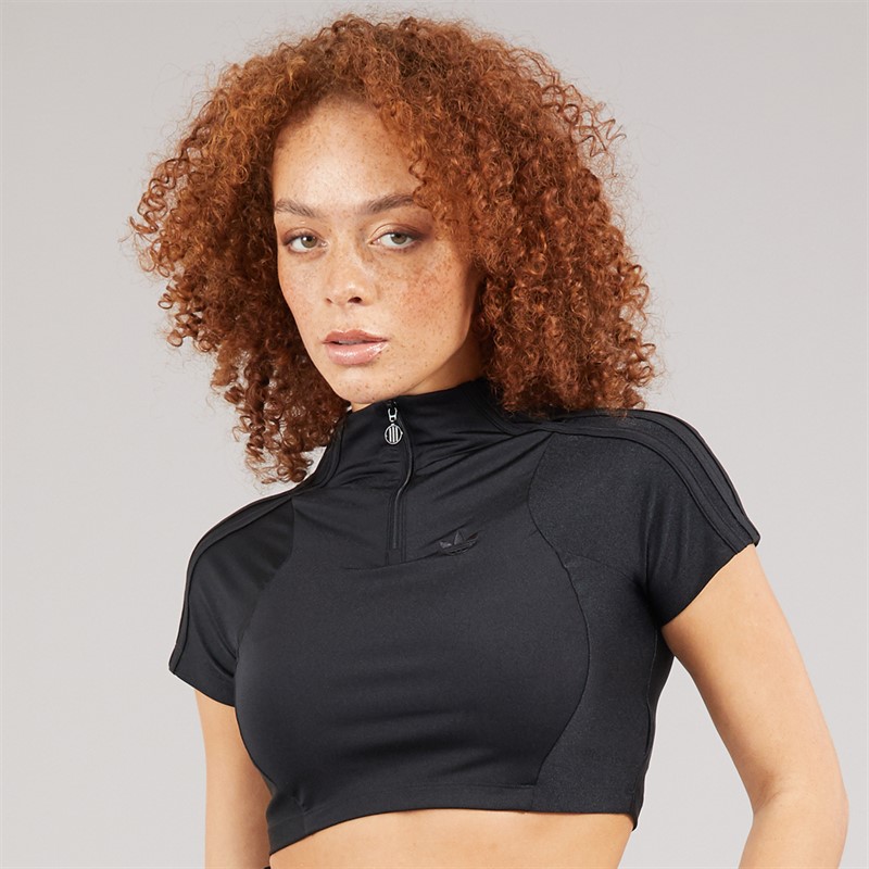 adidas Originals Womens Zip-Up Crop Top Black