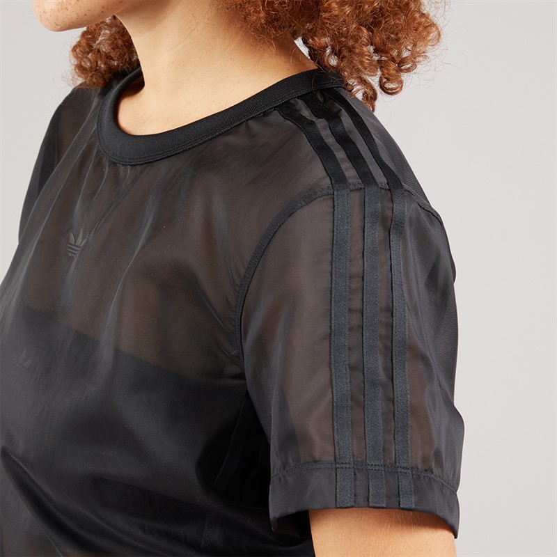 adidas Originals Womens Adicolour Sheer 3-Stripes T-Shirt Black