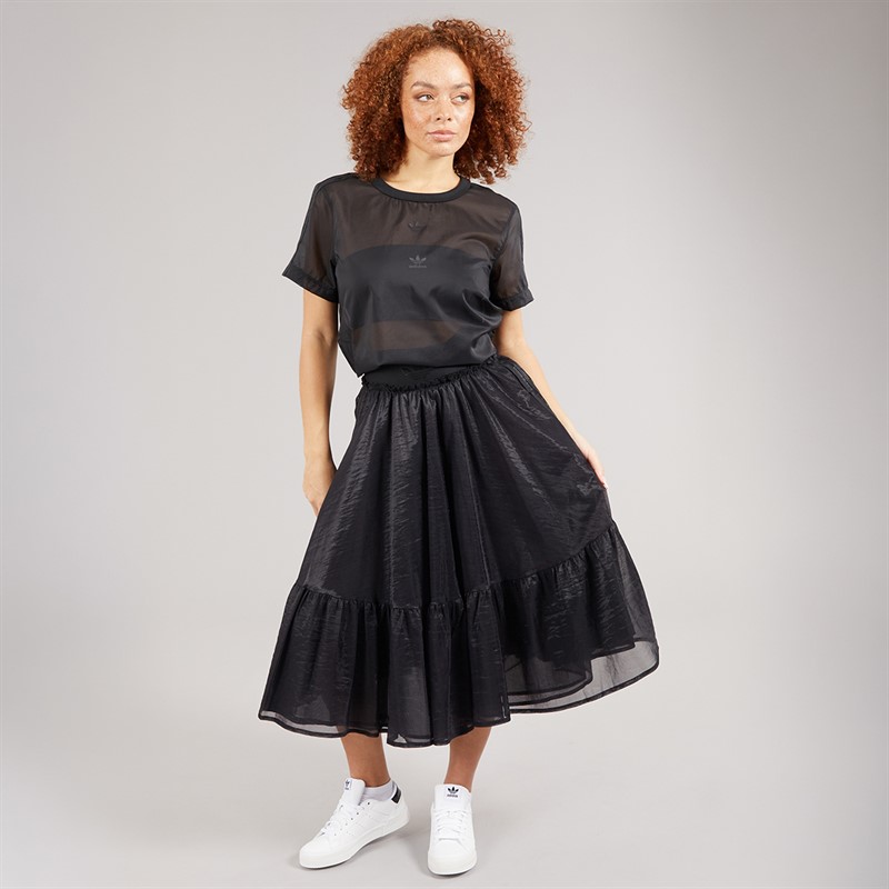 adidas Originals Womens Adicolour Sheer 3-Stripes T-Shirt Black