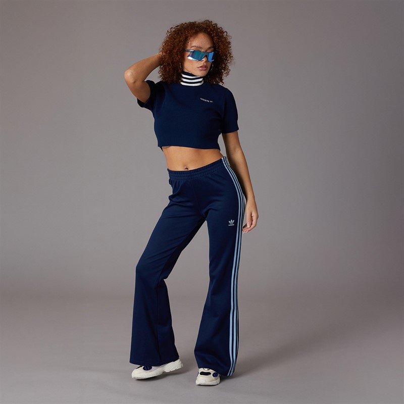 adidas Originals Womens Cropped Turtle Neck T-Shirt Night Indigo/Off White