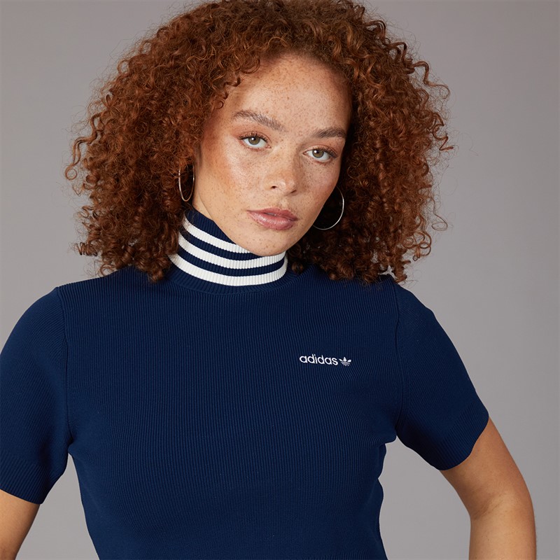 adidas Originals Womens Cropped Turtle Neck T-Shirt Night Indigo/Off White