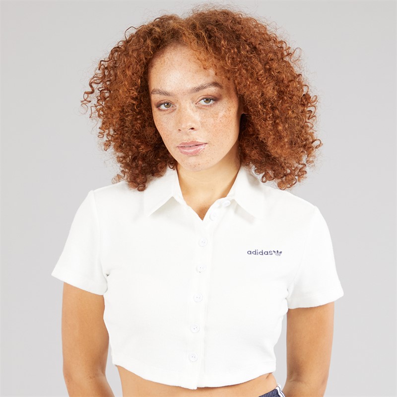 adidas Originals Womens Towel Button Down Polo Shirt Cloud White