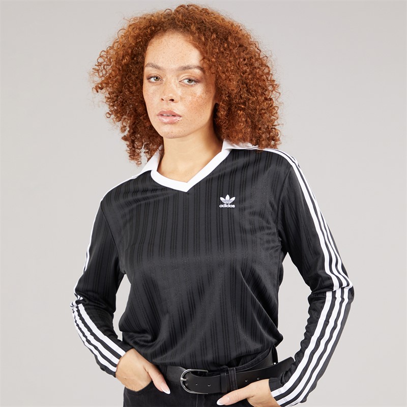 adidas Originals Womens V-Neck Long Sleeve Top Black