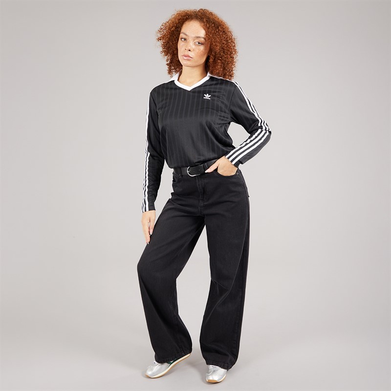 adidas Originals Womens V-Neck Long Sleeve Top Black
