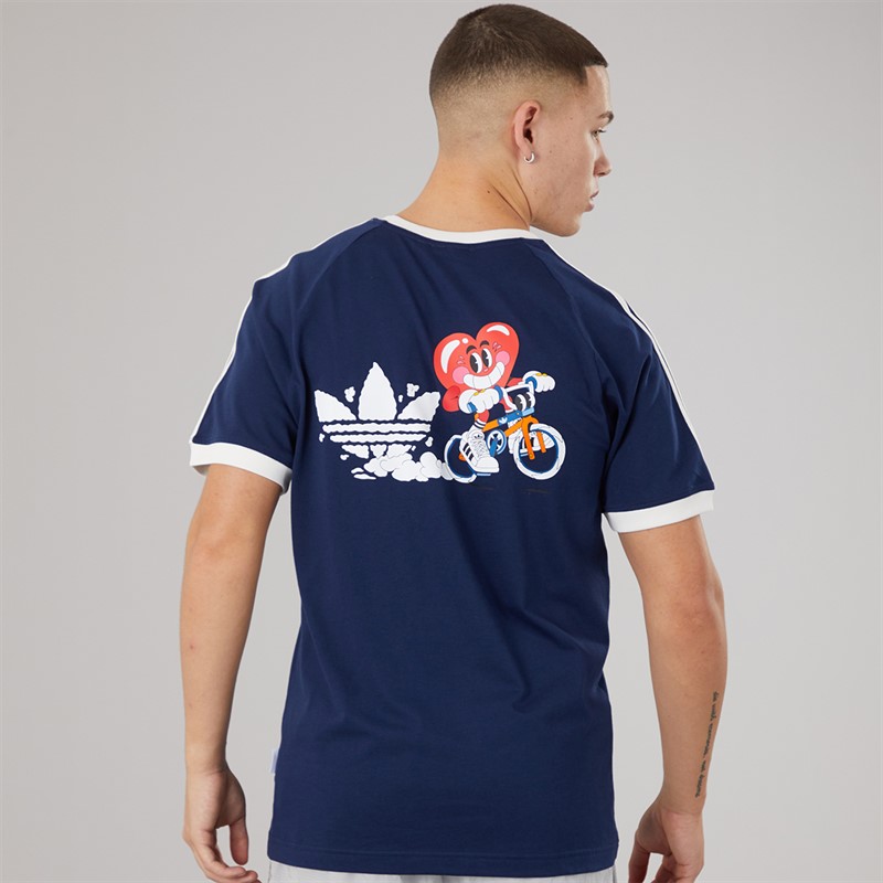 adidas Originals Mens X Made By Nelson Back Graphic California T-Shirt Night Indigo