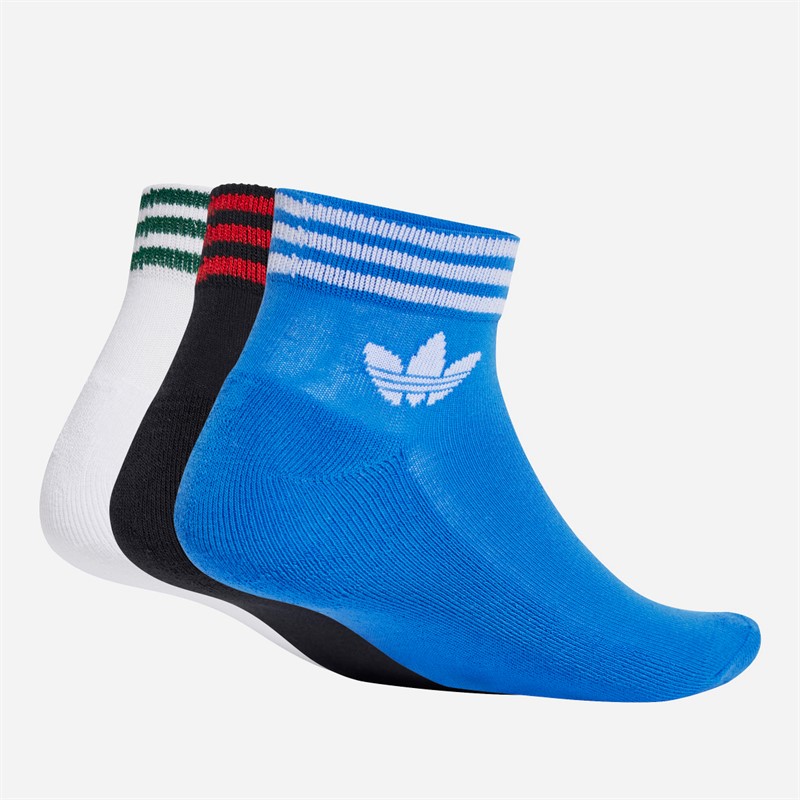 adidas Originals Mens Trefoil Island Club Trefoil Three Pack Ankle Socks Black/Blue/White