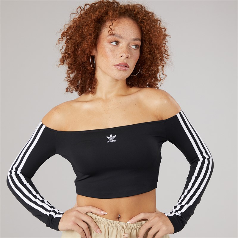 adidas Originals Womens Adicolour Off Shoulder Long Sleeve Top Black