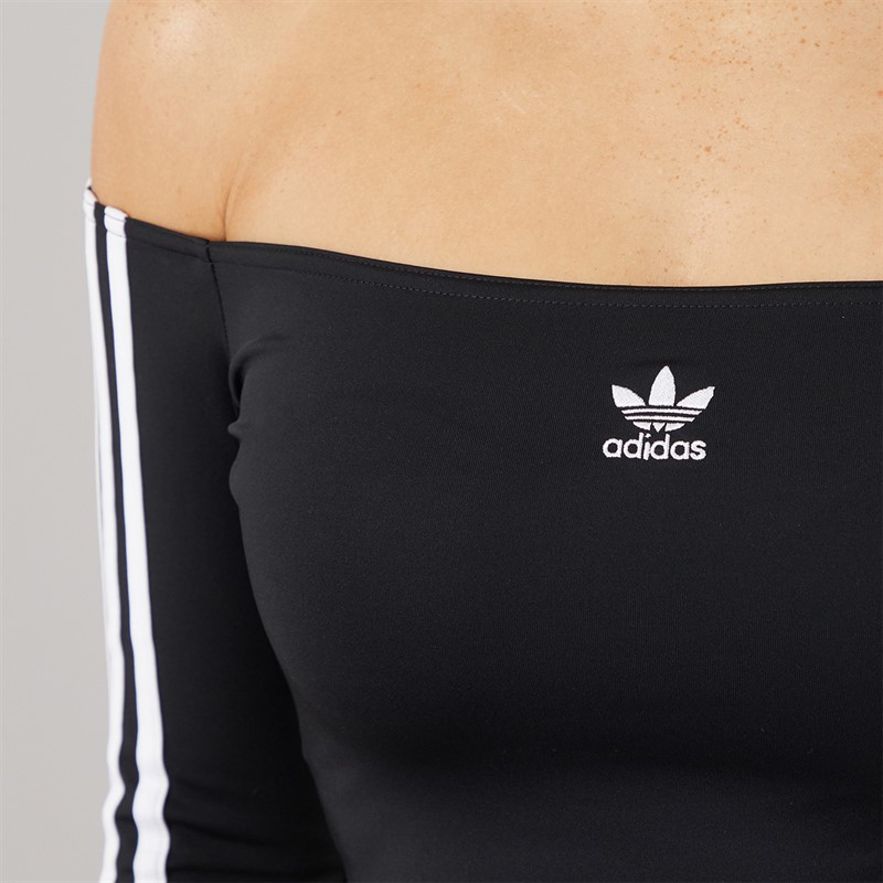 adidas Originals Womens Adicolour Off Shoulder Long Sleeve Top Black