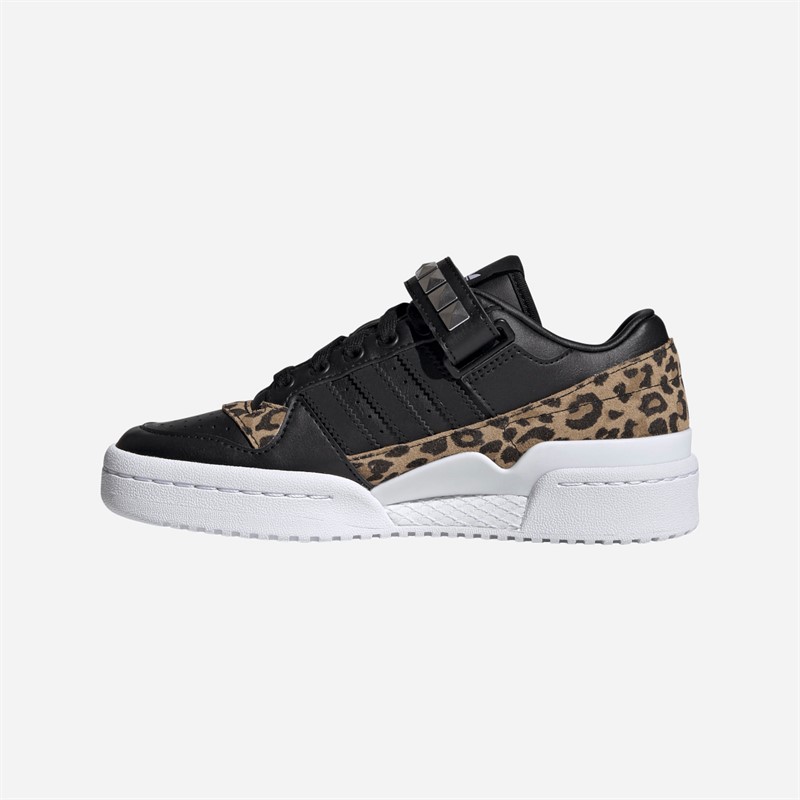 adidas Originals Junior Forum Low Leopard Print Strap Trainers Core Black/Core Black/Green