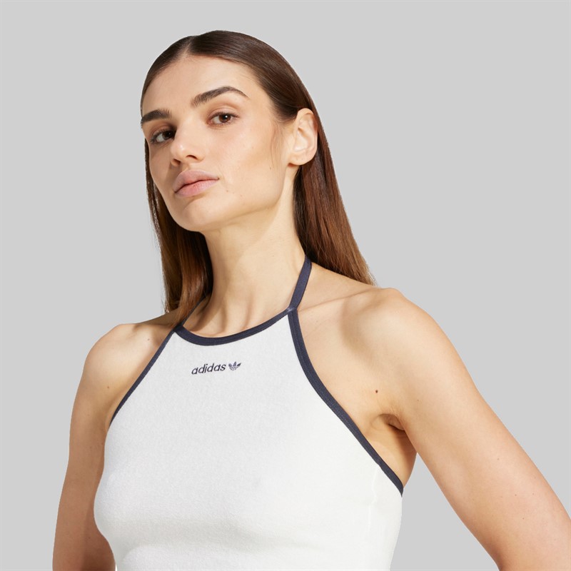 adidas Originals Top z wiązaniem na szyi z ręcznika dla niej kolor Cloud White