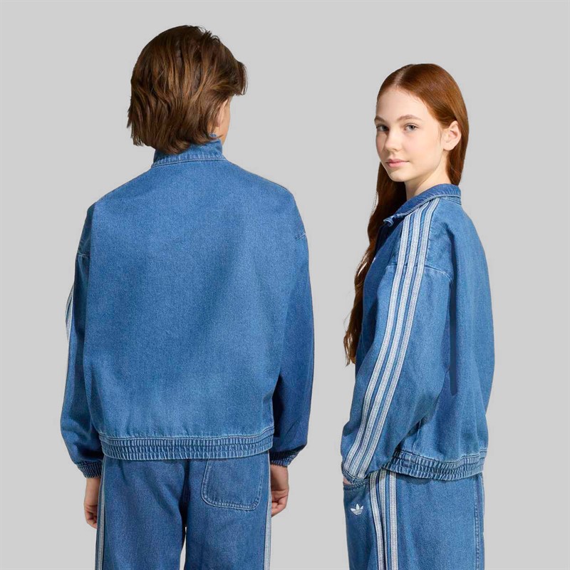 adidas Originals Junior Adicolor Trefoil Logo 1/4 Zip Top Medium Blue Denim