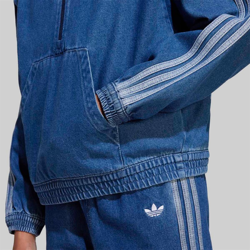 adidas Originals Junior Adicolor Trefoil Logo 1/4 Zip Top Medium Blue Denim